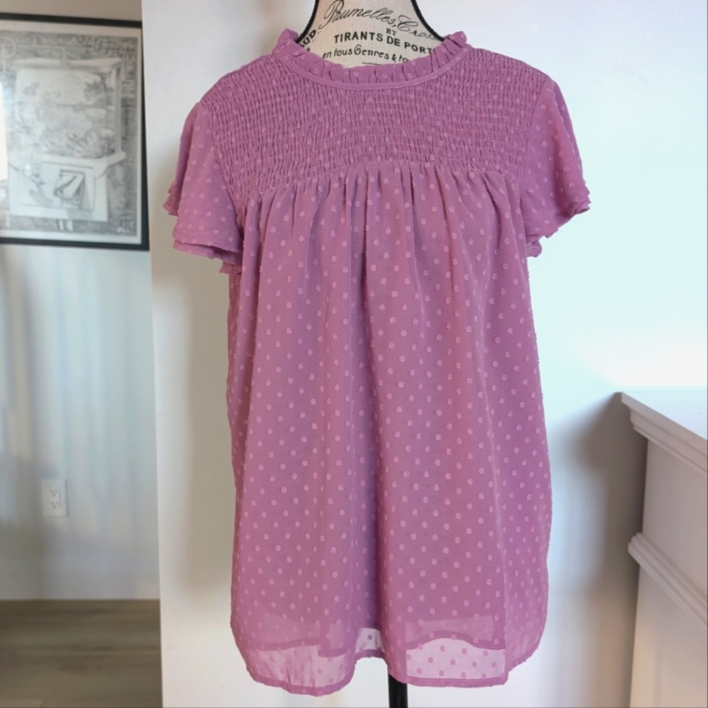 UNBRANDED | Women's Liliac Chiffon Swiss Dot Butterfly Short Sleeved Blouse NWOT